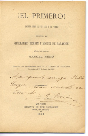 ¡El Primero!. Sainete lírico en un acto y en verso.