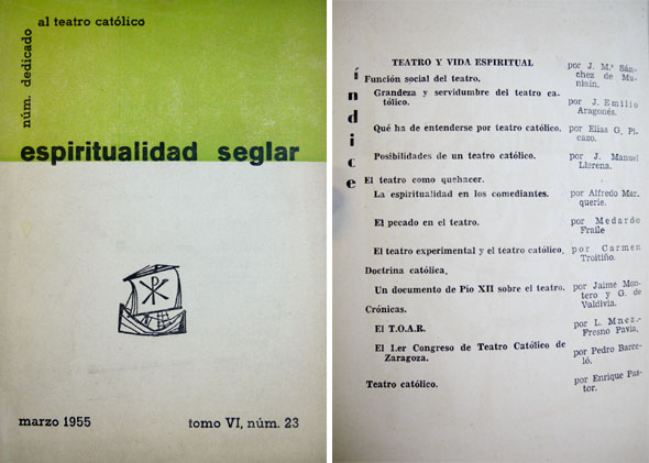 Espiritualidad Seglar. Marzo 1955. Número dedicado al Teatro Católico. Textos …