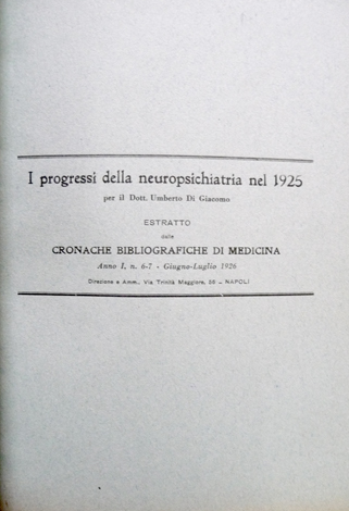 I progressi della Neuropsichiatria nel 1925.