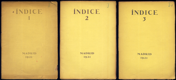 Índice. Revista Mensual.Números 1, 2, y 3. Madrid, 1921.