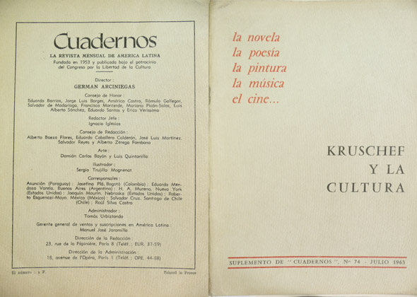 Kruschef y la Cultura. Suplemento de "Cuadernos", Revista Mensual de …
