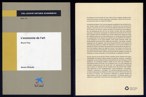 L'Economia de l'Art. [Arts & Economics. Analysis & Cultural Policy]. …