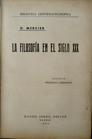 La Filosofía en el Siglo XIX. Traducción de Francisco Lombardía.