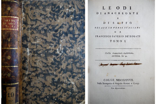 Le Odi di Anacreonte e di Saffo. Recate in versi …