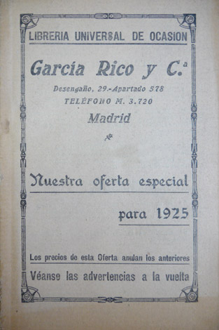 Librería universal de ocasión García Rico y Cº. Nuestra oferta …