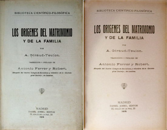 Los orígenes del matrimonio y de la familia. Traducción y …