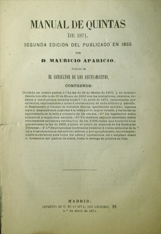 Manual de Quintas de 1871. Segunda edición del publicado en …