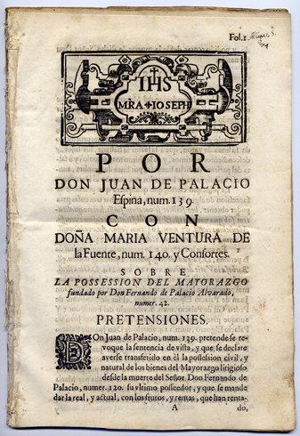 Por Don Juan de Palacio Espina, con Doña María Ventura …