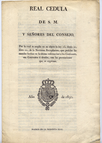 Real Cédula de S. M. y Señores del Consejo por …