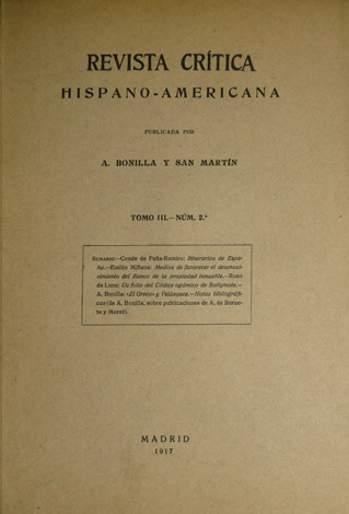 Revista Crítica Hispano-Americana. Publicada por Adolfo Bonilla y San Martín. …