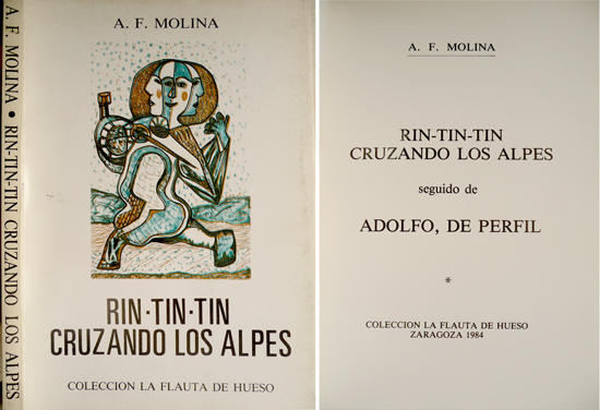 Rin-Tin-Tin cruzando los Alpes. Seguido de: Adolfo, de perfil.