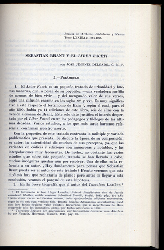 Sebastian Brant y el "Liber Faceti".