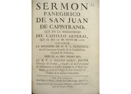 Sermón Panegírico de San Juan de Capistrano.