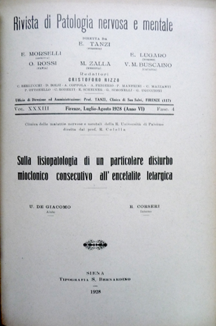Sulla fisiopatologia di un particolare disturbo mioclonico consecutivo all'encefalite letargica.