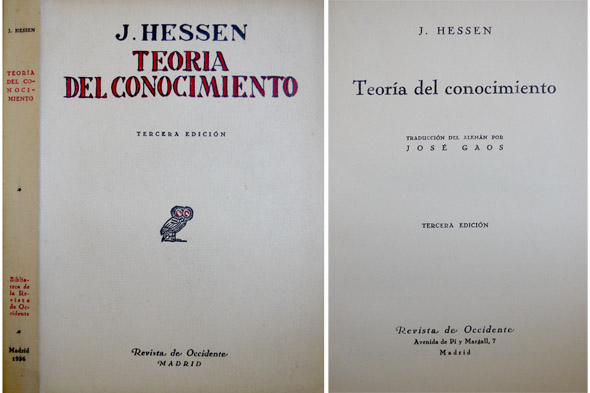 Teoría del Conocimiento. Traducción del alemán por José Gaos.