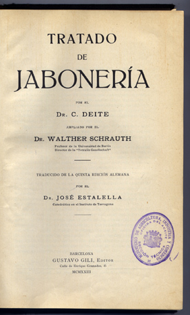 Tratado de Jabonería. Traducido del alemán por José Estalella.