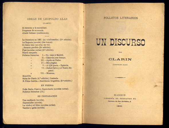 Un discurso. (Folletos literarios VIII).