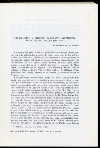 Un erudito y bibliófilo español olvidado: Juan Lucas Cortés (1624-1701).