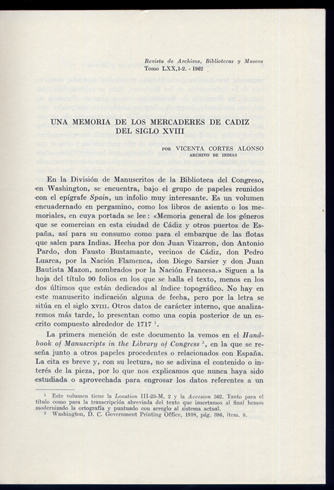 Una memoria de los mercaderes de Cádiz del Siglo XVIII.