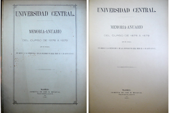 Universidad Central (de Madrid). Memoria - Anuario 1878 a 1879.