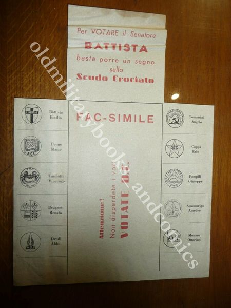 FAC-SIMILE DI SCHEDA ELETTORALE PER SENATO DELLA REPUBBLICA PRO DC …