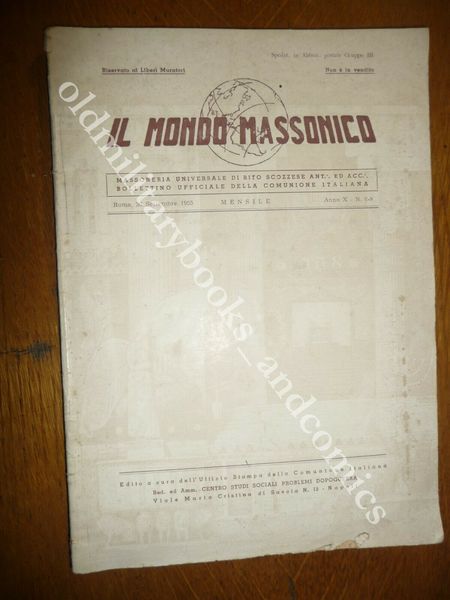 IL MONDO MASSONICO RIVISTA MENSILE 30 SETTEMBRE 1955 n.8-9 RITO …