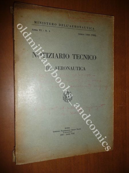 NOTIZIARIO TECNICO DI AERONAUTICA 1930 AVIAZIONE AERODINAMICA MECCANICA VELIVOLI