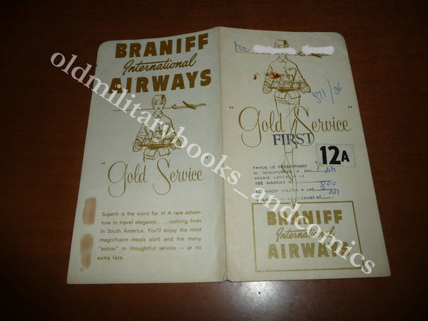 BRANIFF AIRWAYS USA 1960 VECCHIO BIGLIETTO AEREO VINTAGE AIRLINE TICKET