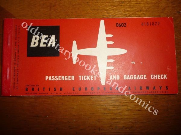 BRITISH EUROPEAN AIRWAYS 1959 VECCHIO BIGLIETTO AEREO VINTAGE AIRLINE TICKET