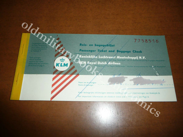 KLM ROYAL DUTCH AIRLINES 1960 VECCHIO BIGLIETTO VINTAGE AIRLINE TICKET