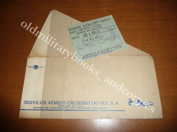 SERVICOS AEREOS CRUZEIRO 1957 VECCHIO BIGLIETTO AEREO VINTAGE AIRLINE TICKET