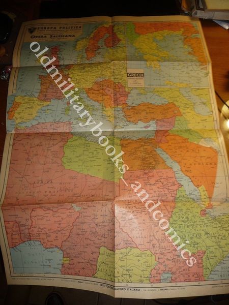 CARTA GEOGRAFICA EUROPA AFRICA SETT.-ORIENTALE GRECIA OPERA SALESIANA 1940