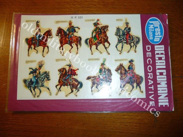 PRESTO MILANO DECALCOMANIE DECORATIVE CON FIGURINI DI CAVALLERIA DELL'800 BELLO