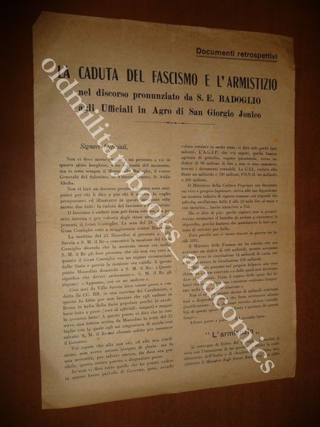 DISCORSO DI BADOGLIO A SAN GIORGIO JONICO AGLI UFFICIALI DEL …