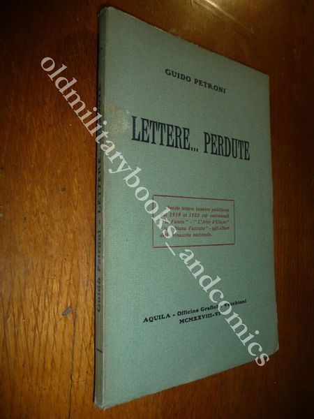 LETTERE PERDUTE GUIDO PETRONI RACCOLTA DI DISCORSI USCITI IN RIVISTE