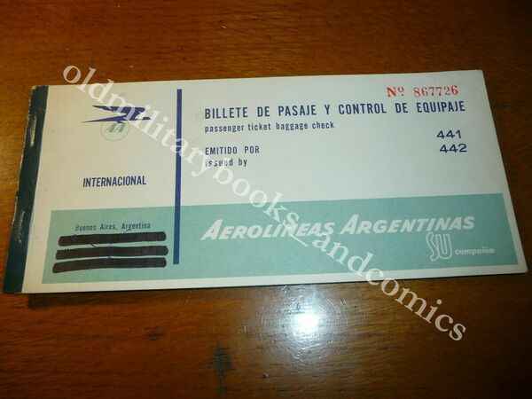 AEROLINEAS ARGENTINAS 1965 VECCHIO BIGLIETTO VINTAGE AIRLINE TICKET FLUGTICKET 1