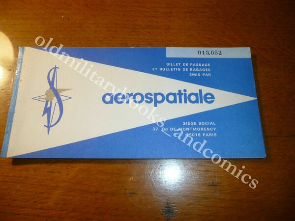AEROSPATIALE 1980? VECCHIO BIGLIETTO VINTAGE AIRLINE TICKET FLUGTICKET