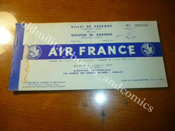 AIR FRANCE 1954 VECCHIO BIGLIETTO VINTAGE AIRLINE TICKET FLUGTICKET 1