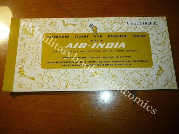 AIR INDIA 1969 VECCHIO BIGLIETTO VINTAGE AIRLINE TICKET FLUGTICKET 3