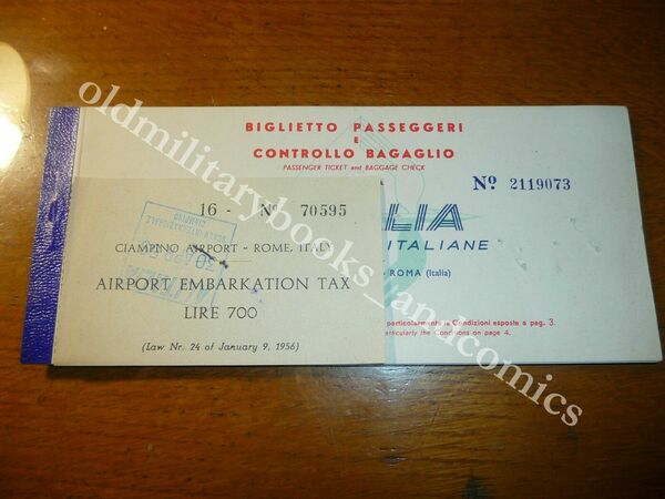 ALITALIA 1959 VECCHIO BIGLIETTO VINTAGE AIRLINE TICKET FLUGTICKET 3