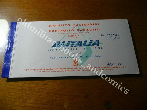 ALITALIA 1961 VECCHIO BIGLIETTO VINTAGE AIRLINE TICKET FLUGTICKET 5