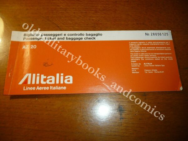 ALITALIA 1970? VECCHIO BIGLIETTO VINTAGE AIRLINE TICKET FLUGTICKET 8