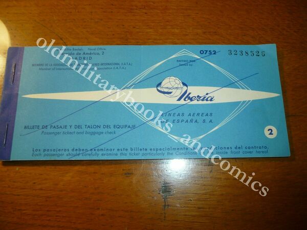 IBERIA 1960 VECCHIO BIGLIETTO VINTAGE AIRLINE TICKET FLUGTICKET 1