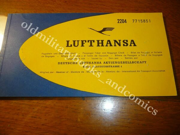LUFTHANSA VECCHIO BIGLIETTO VINTAGE AIRLINE TICKET FLUGTICKET