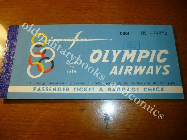 OLIMPIC AIRWAIS 1961 VECCHIO BIGLIETTO VINTAGE AIRLINE TICKET FLUGTICKET 1