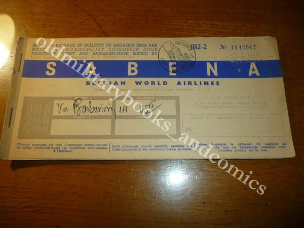 SABENA 1950? VECCHIO BIGLIETTO VINTAGE AIRLINE TICKET FLUGTICKET 1