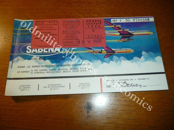 SABENA 1965 VECCHIO BIGLIETTO VINTAGE AIRLINE TICKET FLUGTICKET 3