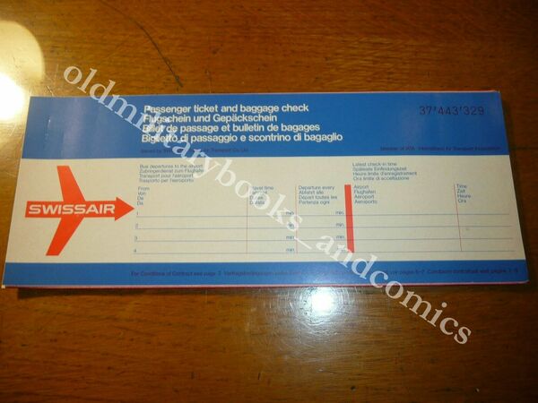 SWISSAIR 1973 VECCHIO BIGLIETTO VINTAGE AIRLINE TICKET FLUGTICKET 2
