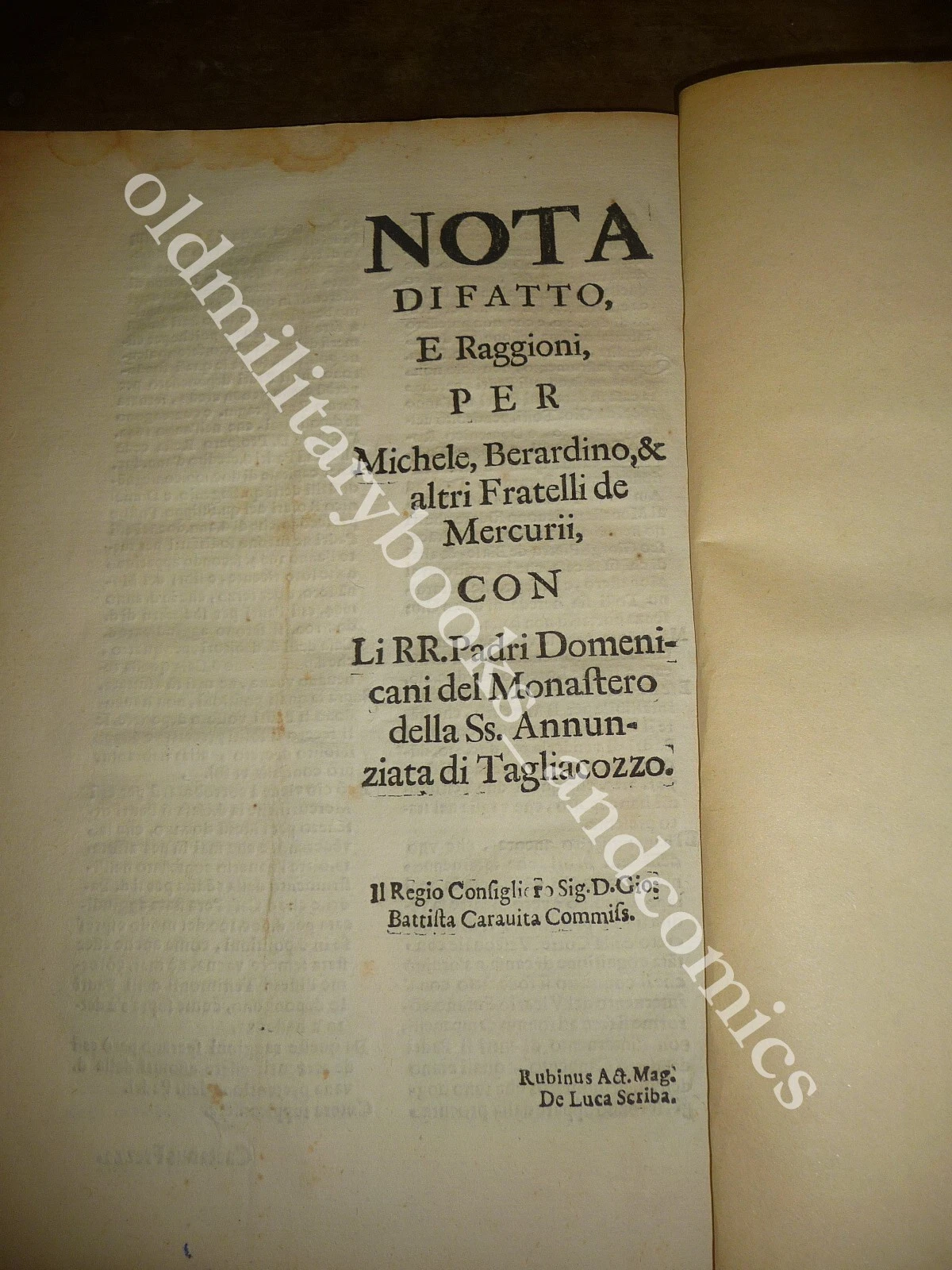 NOTA DI FATTO E RAGIONI FRA I DOMENICANI DI TAGLIACOZZO …