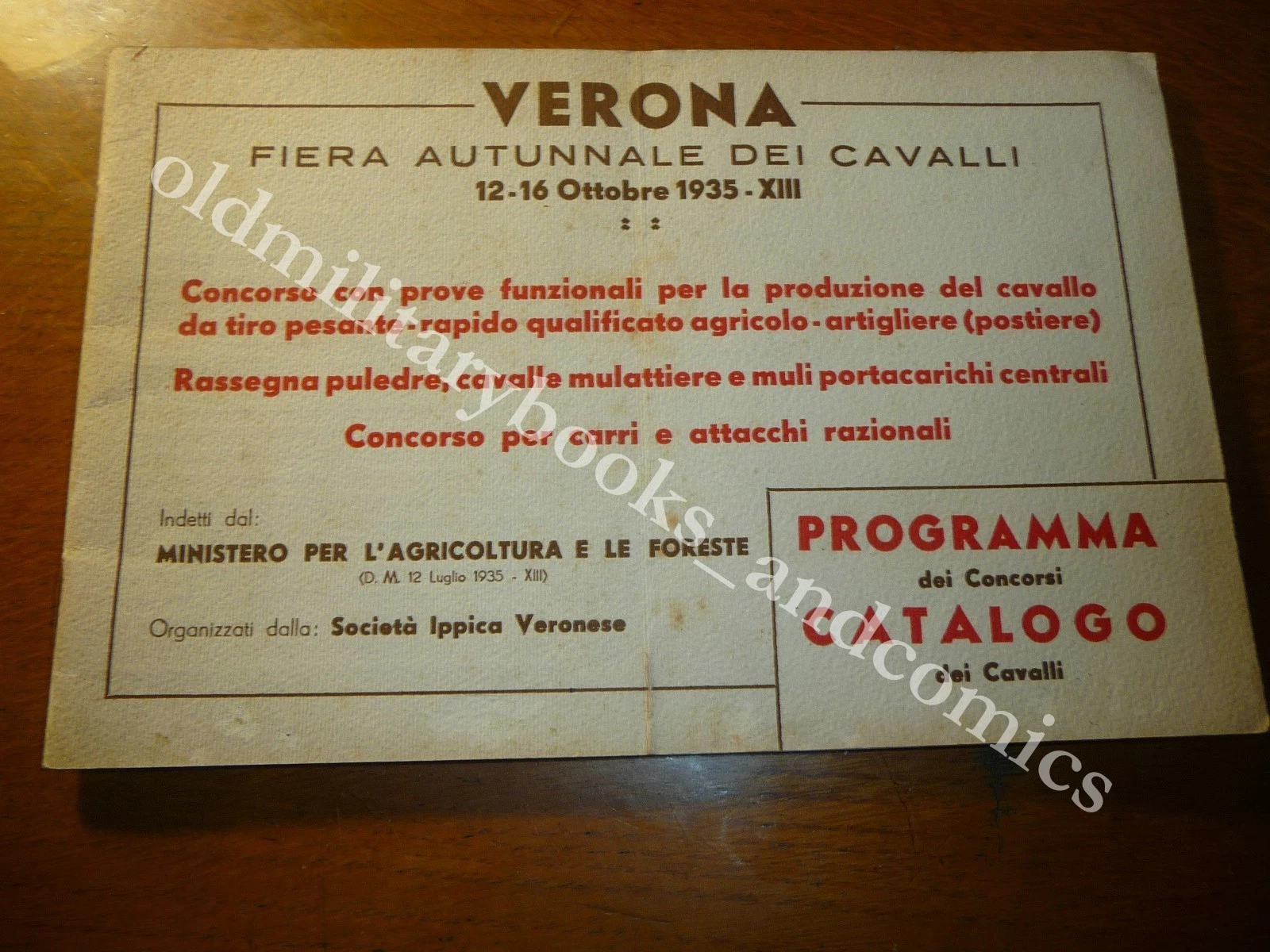 VERONA FIERA AUTUNNALE DEI CAVALLI 12-16 OTTOBRE 1935